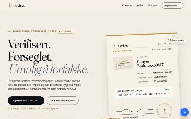 Skjermbilde av beviset.no