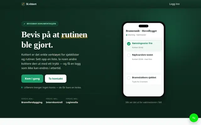 Skjermbilde av kvittert.no